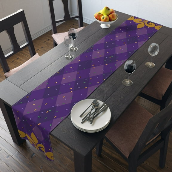 Mardi Gras Fleur De Lis | 90"x16" Polyester Table Runner