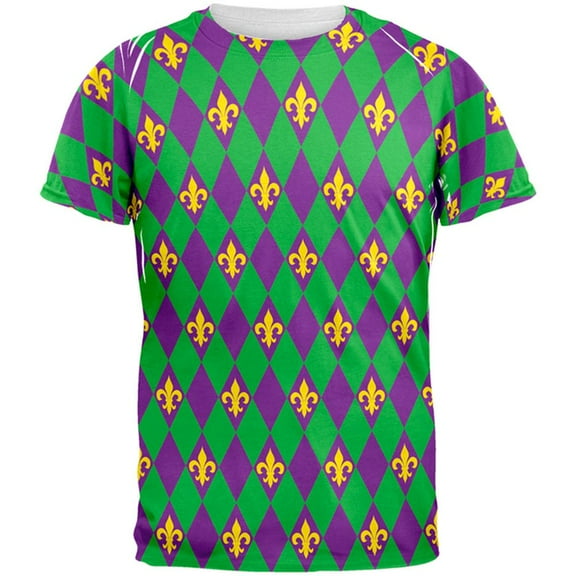 Mardi Gras Fleur De Lis All Over Adult T-Shirt - Medium