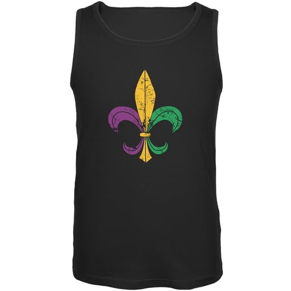 Mardi Gras Fleur De Lis Distressed Black Adult Tank Top