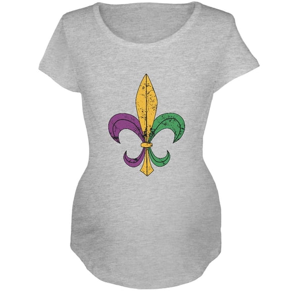Mardi Gras Fleur De Lis Distressed Maternity Soft T Shirt Heather X-LG