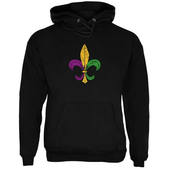 Mardi Gras Fleur De Lis Distressed Mens Hoodie Black LG