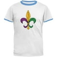 thumbnail image 1 of Mardi Gras Fleur De Lis Distressed Mens Ringer T Shirt White/Carolina Blue 2XL, 1 of 1