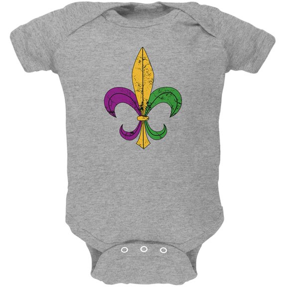 Mardi Gras Fleur De Lis Distressed Soft Baby One Piece Heather 9-12 M