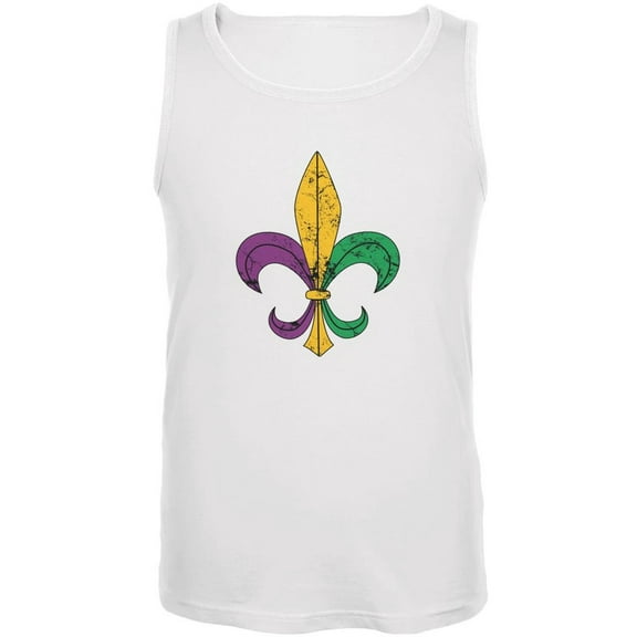 Mardi Gras Fleur De Lis Distressed White Adult Tank Top - Large
