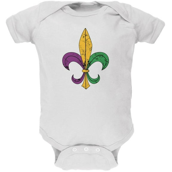 Mardi Gras Fleur De Lis Distressed White Soft Baby One Piece - 3-6 months