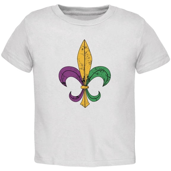 Mardi Gras Fleur De Lis Distressed White Toddler T-Shirt - 2T