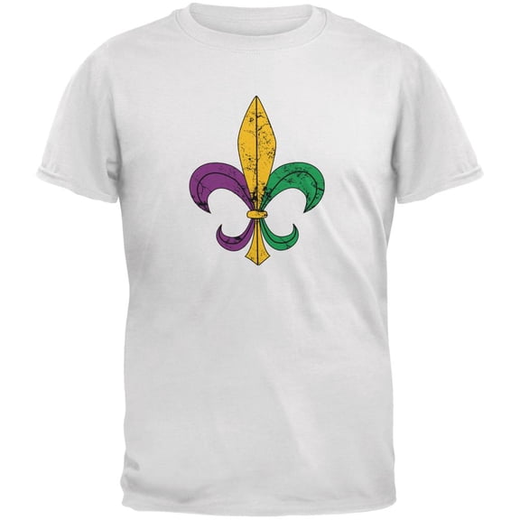 Mardi Gras Fleur De Lis Distressed White Youth T-Shirt - Youth Large