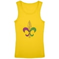 thumbnail image 1 of Mardi Gras Fleur De Lis Distressed Youth Girls Tank Top Yellow YLG, 1 of 1