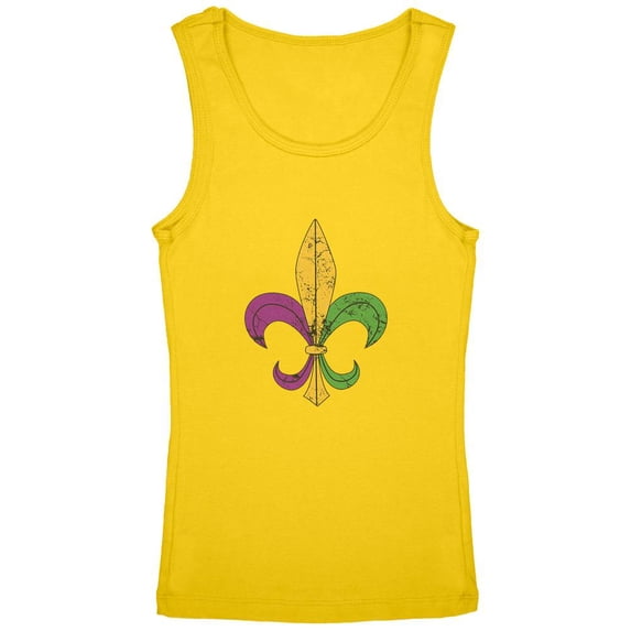 Mardi Gras Fleur De Lis Distressed Youth Girls Tank Top Yellow YLG