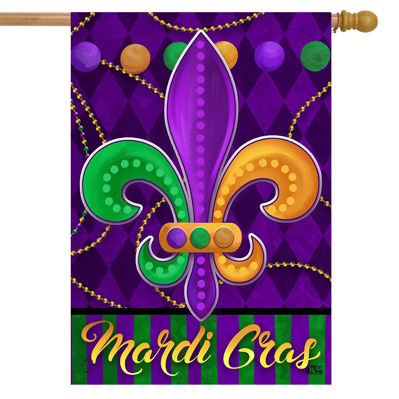 Mardi Gras Fleur-De-Lis Double Sided Outdoor House Flag 40" x 28"