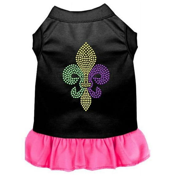 Mardi Gras Fleur De Lis Rhinestone Dog Dress, Black with Bright Pink - 2XL