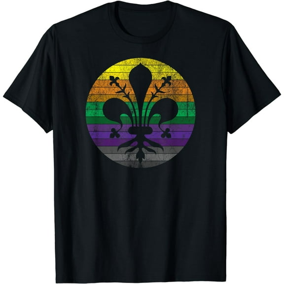 Mardi Gras Fleur de Lis - Distressed Vintage, Retro Sunset T-Shirt