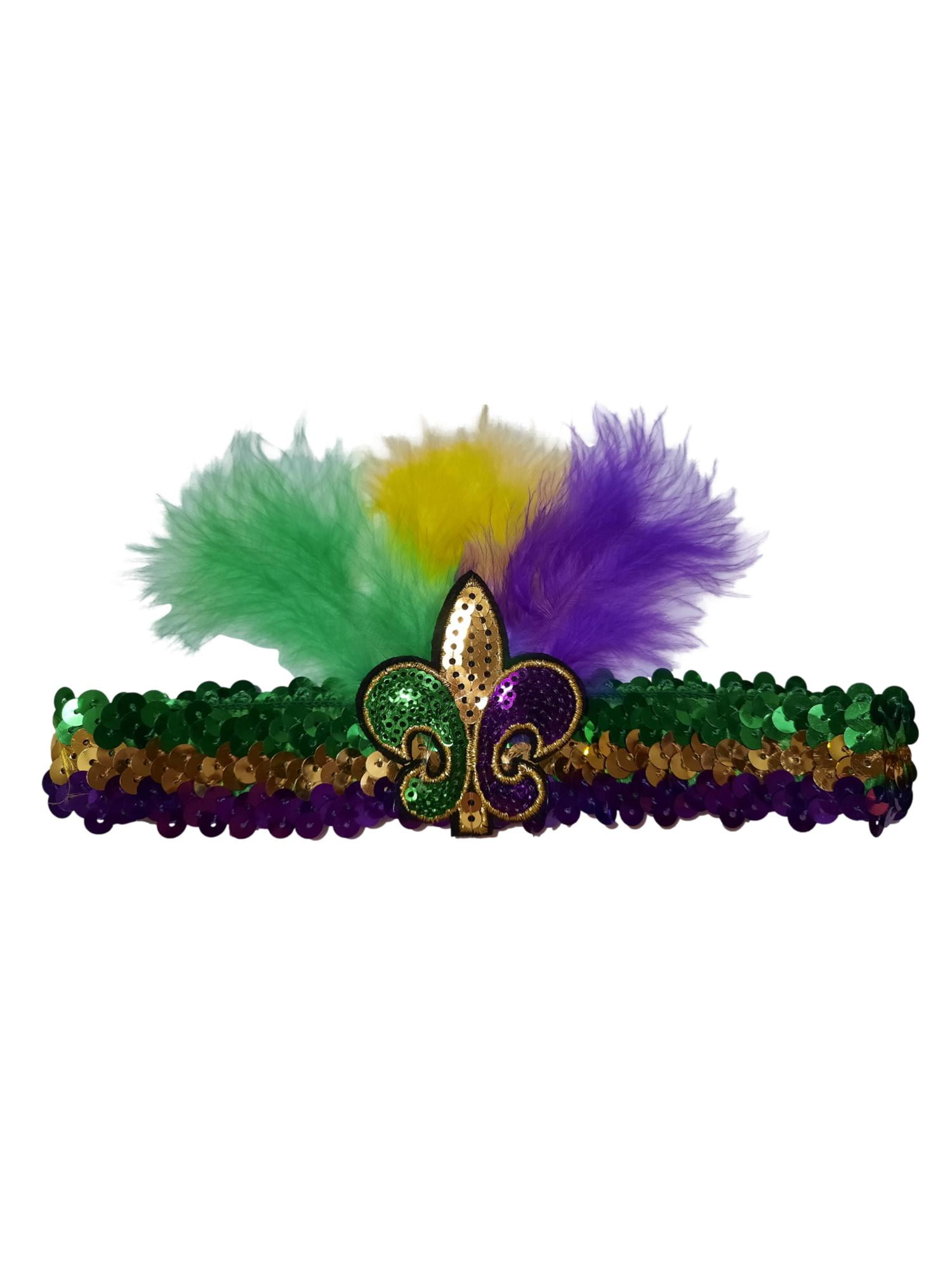 Mardi Gras Fleur de Lis Sequin Feathered Headband Purple  display picture 3