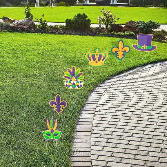 Mardi Gras Fleur de Lis Sidewalk Signs, Party Decor, Mardi Gras, 6 Pieces