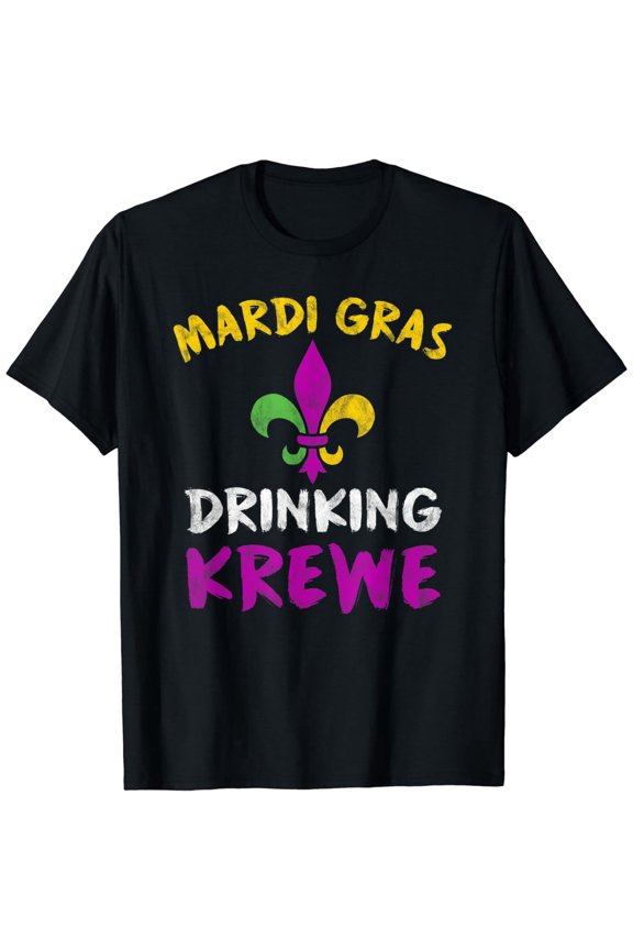 Mardi Gras Fleur-de-lis Drinking Krewe Unisex Short Sleeve Graphic T-Shirt