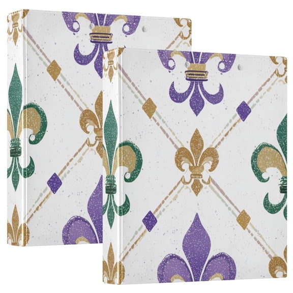 Mardi-Gras Floral in Gold Purple Green Round Ring Binder 3 Rings 1.5" Capacity File Storage for A4 Size 2 Pack