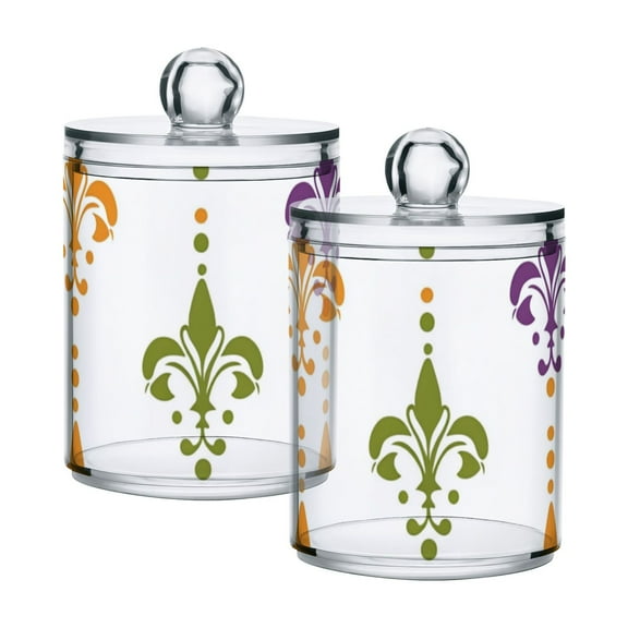Mardi Gras Flower Patterns Translucent Plastic Cans Storage Canisters with Lid Set of 2