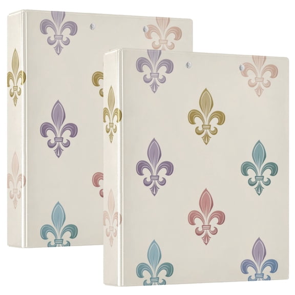 Mardi-Gras Flowers on Beige Background Round Ring Binder 3 Rings 1.5" Capacity File Storage for A4 Size 2 Pack