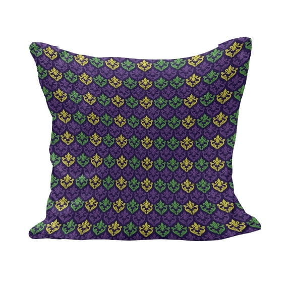 Mardi Gras Fluffy Throw Pillow Cushion Cover, Antique Old Fashioned Motifs in Mardi Gras Holiday Colors Tile Pattern, Decorative Square Pillow Case, 16" x 16", Purple Green Yellow, by Ambesonne