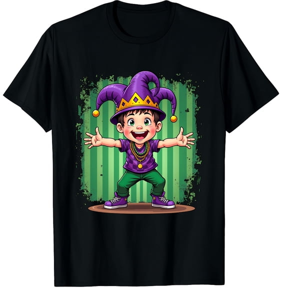 Mardi Gras Funny Dabbing Jester Graphic Black T-Shirt for Men and Women