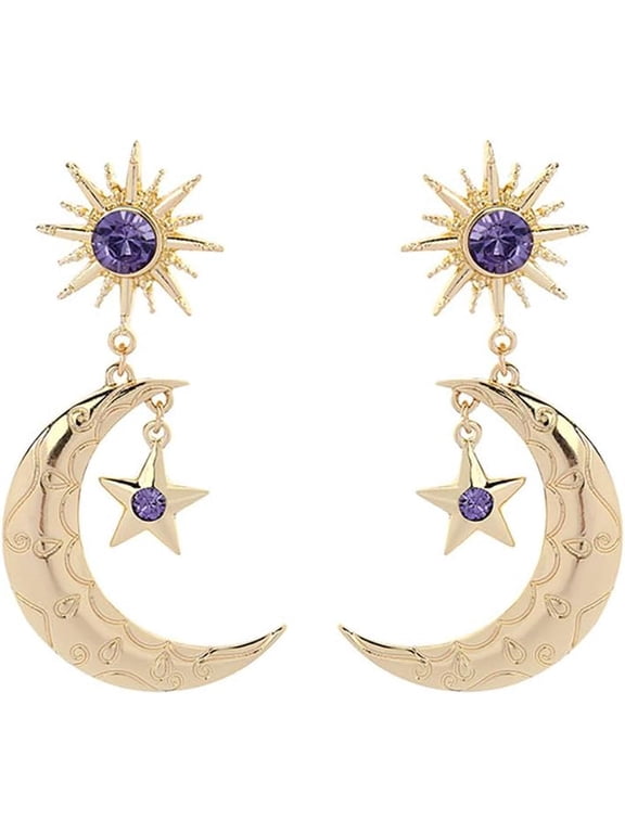 Mardi Gras Gold Earrings for Women - Sun Moon Star Celestial Huggie Dangle Earrings, Hypoallergenic Greek Mythology Boho Greek Mythology Witchy accessories