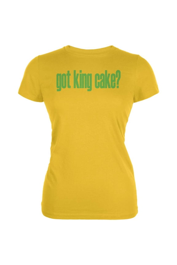 Mardi Gras Got King Cake Bright Yellow Juniors Soft T-Shirt - Medium