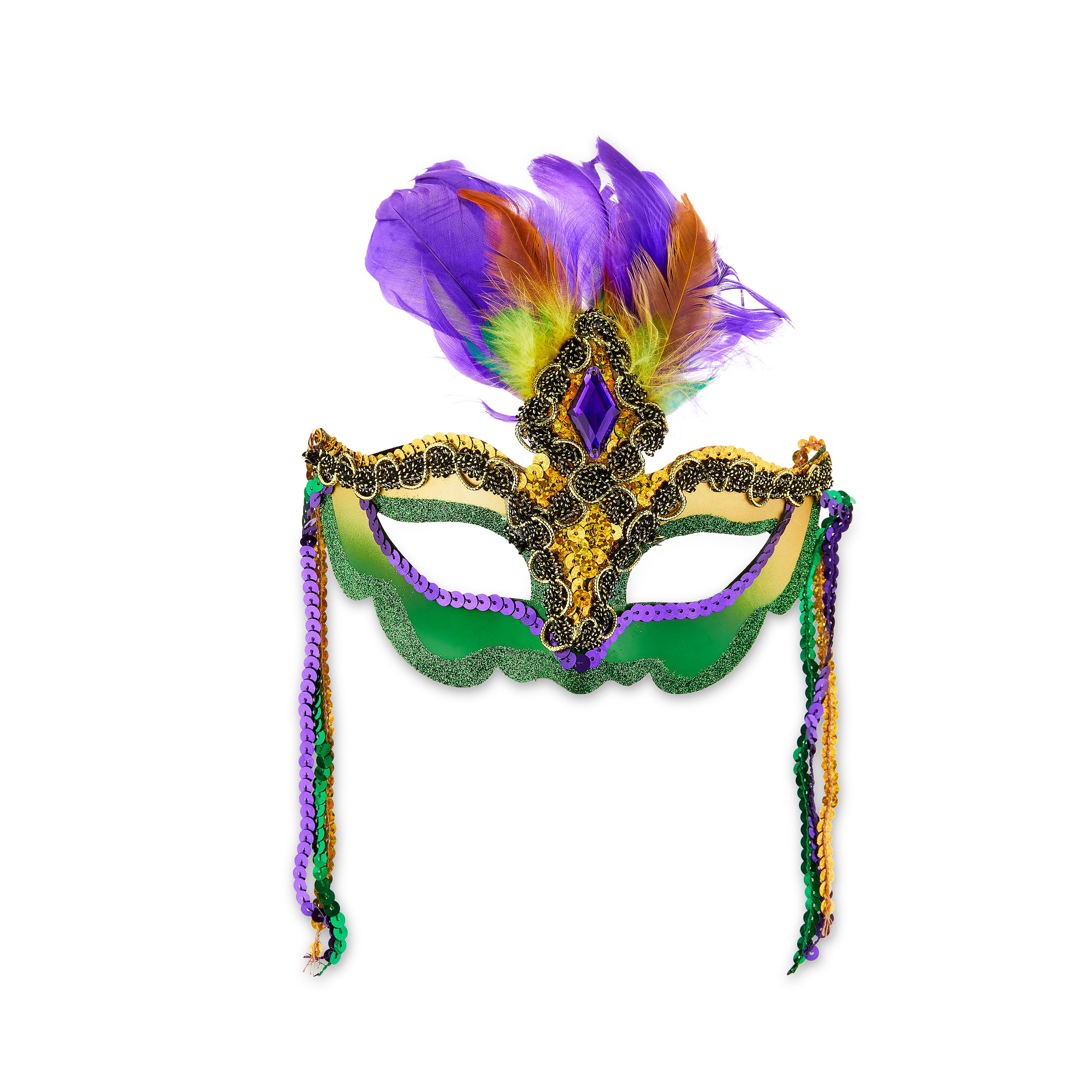 Mardi Gras Green Feather Costume Mask, by Way To Celebrate