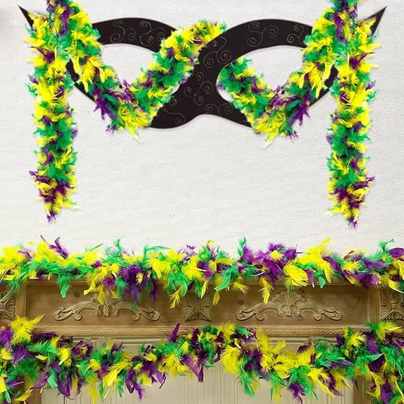 Mardi Gras Hanging Decorations, Mardi Gras Garland Colored Wool Strips Garland Carnival Lighted Glittering Tinsel Garland for Carnival Party Decoration 6 ft (Purple, Green, Golden)