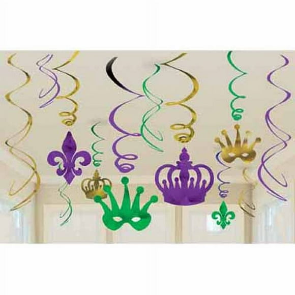 Mardi Gras Hanging Swirl Decorations (12pc)