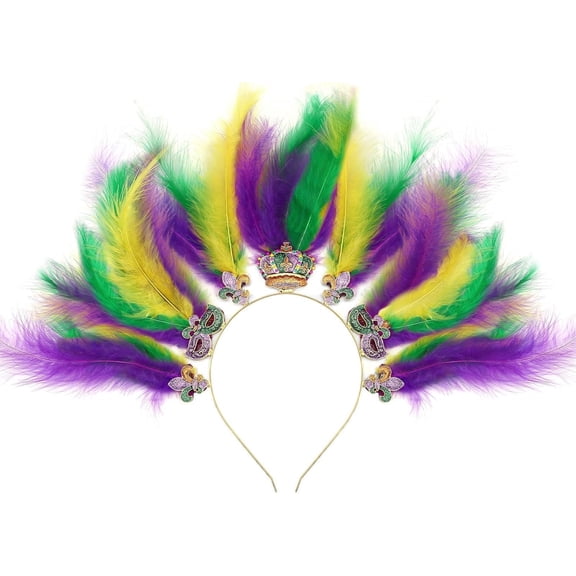 Mardi for Gras Headband, Mardi for Gras Hair Accessories Purple Gold Green Feather Headband for Women Fleur De Lis Headpiece for Masquerade Festival Carnival Costume Party