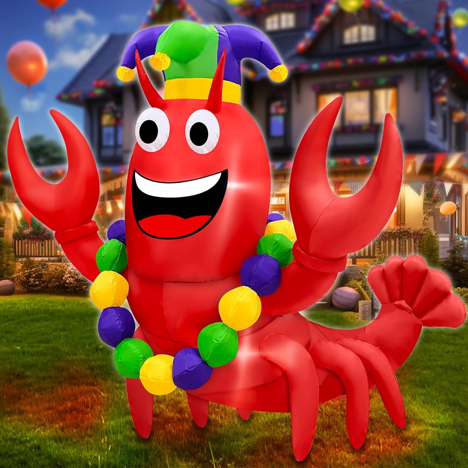 Mardi Gras Inflatable crawfish boil jester beads 6 Foot Outdoor