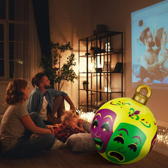 Mardi Gras Inflatables Ball,Large Pvc Mardi Gras Ornaments Inflatable Mardi Gras Outdoor Carnival Inflatable Pvc Festival Decorative Ball Purple Green Yellow Blow Up Balls For Outside Lawn Tree