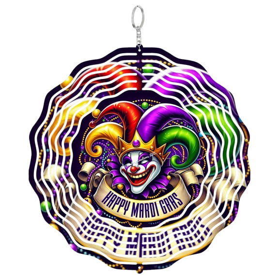 Mardi Gras Jester 3D Wind Spinner Carnival Clown Party Outdoor Hanging Decor