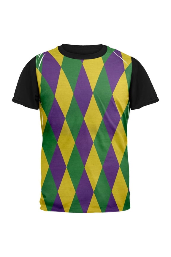 Mardi Gras Jester Costume Adult Black Back T-Shirt - Medium