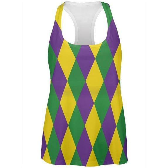 Mardi Gras Jester Costume All Over Womens Racerback Tank Top - Small