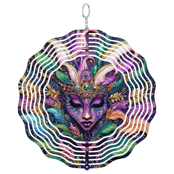 Mardi Gras Jewel Mask 3D Wind Spinner Stainless Steel Glitter Effect