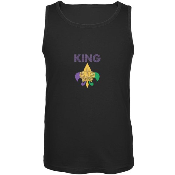 Mardi Gras King Black Adult Tank Top - Large