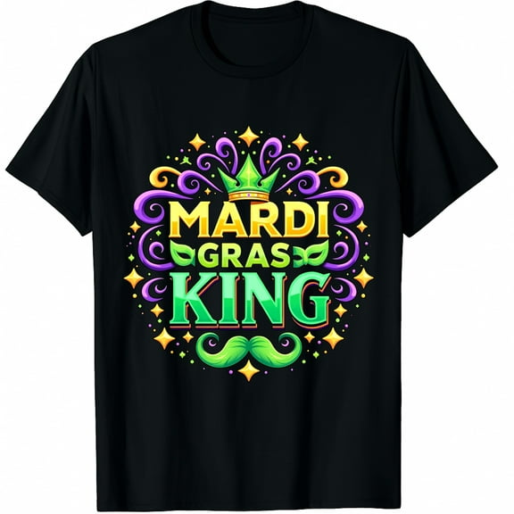 Mardi Gras King Fun Parade Mardi Gras Carnival Costume Party Graphic Black T-Shirt for Men and Women