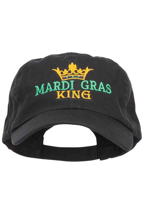 Mardi Gras King with Crown Symbol Embroidered Cotton Cap - Black OSFM