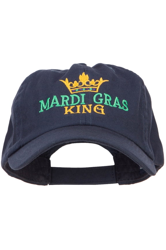 Mardi Gras King with Crown Symbol Embroidered Cotton Cap - Navy OSFM
