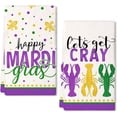 thumbnail image 1 of Mardi Gras Kitchen Towels Set of 2,Purple Fleur De Lis Crayfish Dish Towels 18x26 Inch Drying Dishcloth,Farmhouse Home Mardi Gras Carnival Seasonal Holiday Decorations, 1 of 6
