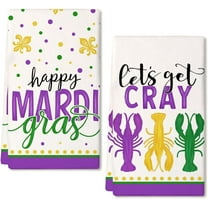 Mardi Gras Kitchen Towels Set of 2,Purple Fleur De Lis Crayfish Dish Towels 18x26 Inch Drying Dishcloth,Farmhouse Home Mardi Gras Carnival Seasonal Holiday Decorations