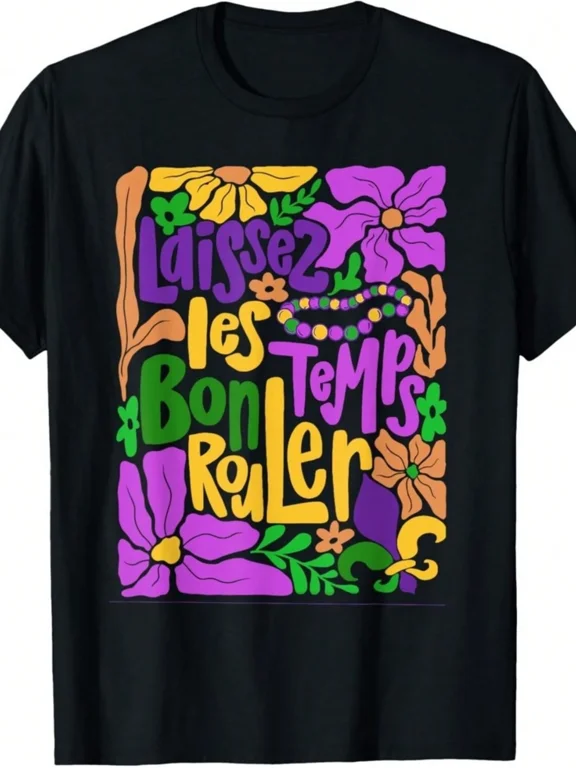 Mardi Gras Laissez Les Bon Temps Rouler Retro Floral Graphic Unisex Casual Party Festival Gift Cotton Men's Women's Tee Shirt