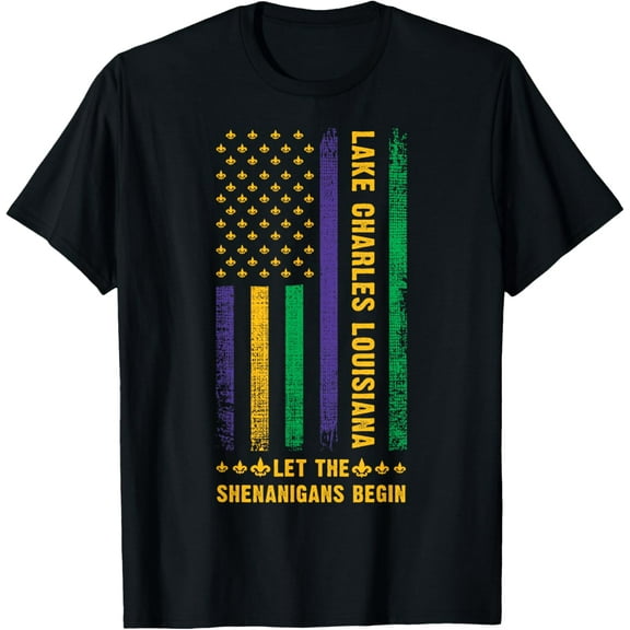Mardi Gras Lake Charles Louisiana Fleur-De-Lis American Flag Women Men T-Shirt TShirt