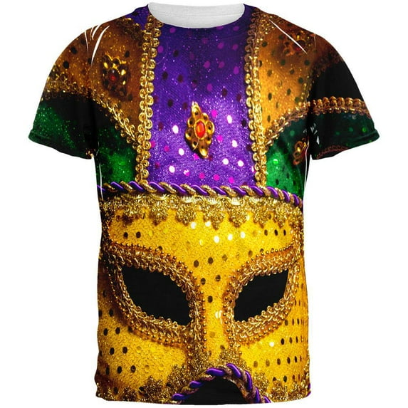 Mardi Gras Large Mask All Over Adult T-Shirt - X-Large