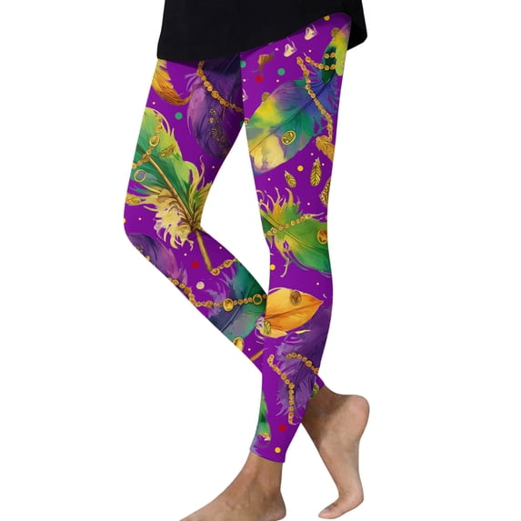 Mardi Gras Leggings for Women Plus Size High Waist Tummy Control Yoga Pants Sports Running Workout Fat Tuesday Tights (Purple,3XL)