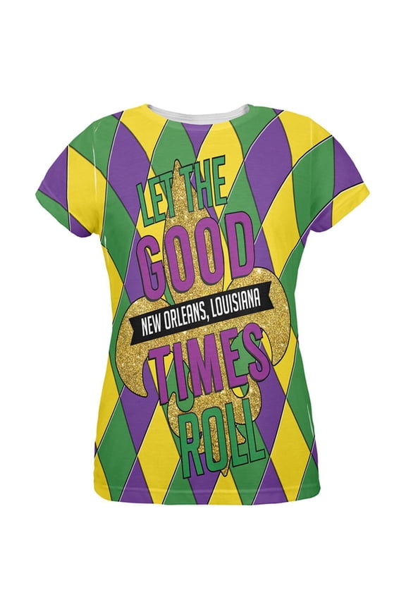 Mardi Gras Let the Good Times Roll Jester All Over Womens T Shirt Multi SM