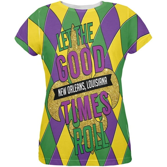 Mardi Gras Let the Good Times Roll Jester All Over Womens T Shirt Multi X-LG