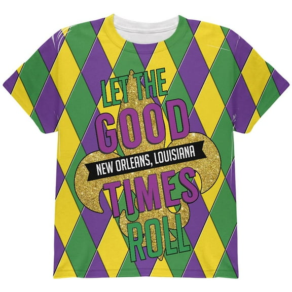 Mardi Gras Let the Good Times Roll Jester All Over Youth T Shirt Multi YLG