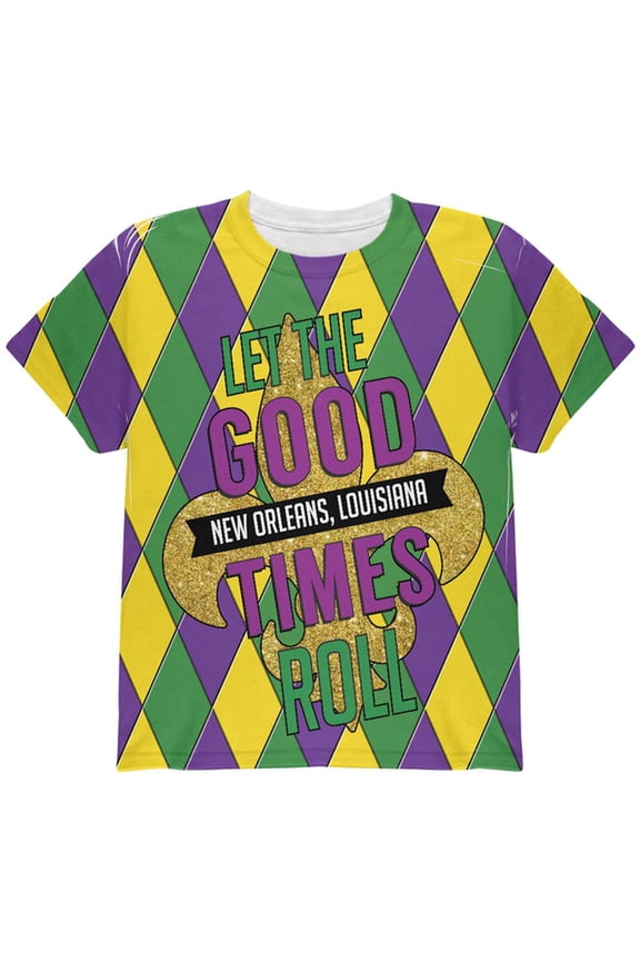 Mardi Gras Let the Good Times Roll Jester All Over Youth T Shirt Multi YSM